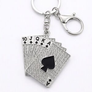 Mint Silver Rhinestone Poker Hand Keychain with Black Accent